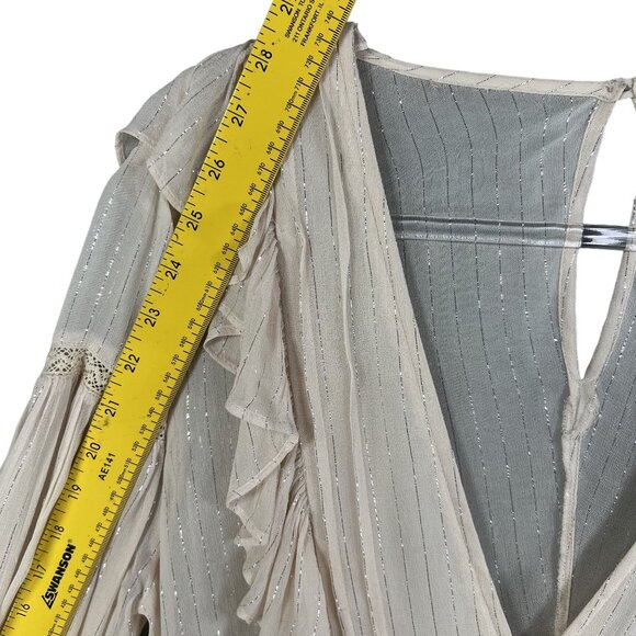 Anthropologie Maeve Wynn Metallic Striped Womens 8 Flowy Tunic Top Boho Peasant - Picture 13 of 16